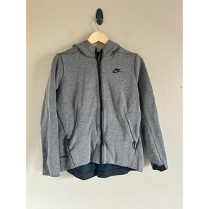 Nike Women Jacket Medium Gray Hooded Logo Tech Pockets Full Zip Long Sleeve